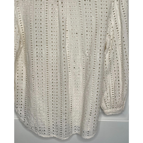 WARM Women's Eyelet Embroidered Long Sleeve Cotton Blouse Sz 3/L Peasant Boho - Picture 7 of 11